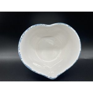 Vintage House Of Lloyd Spongeware Heart Shaped Bowl Blue Trim 1992 EUC